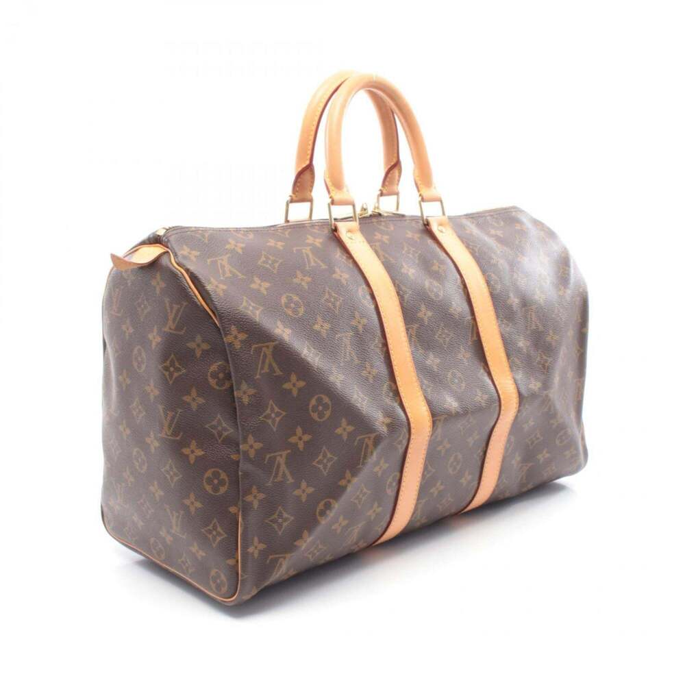 LOUIS VUITTON Authentic Brown Monogram Leather Keepall 45 Boston Bag - Picture 2 of 8